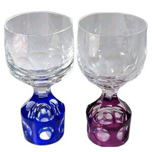 2 New Marchio Moser Romer Bicchierre Cut To Clear Crystal Wine Glass Purple Blue